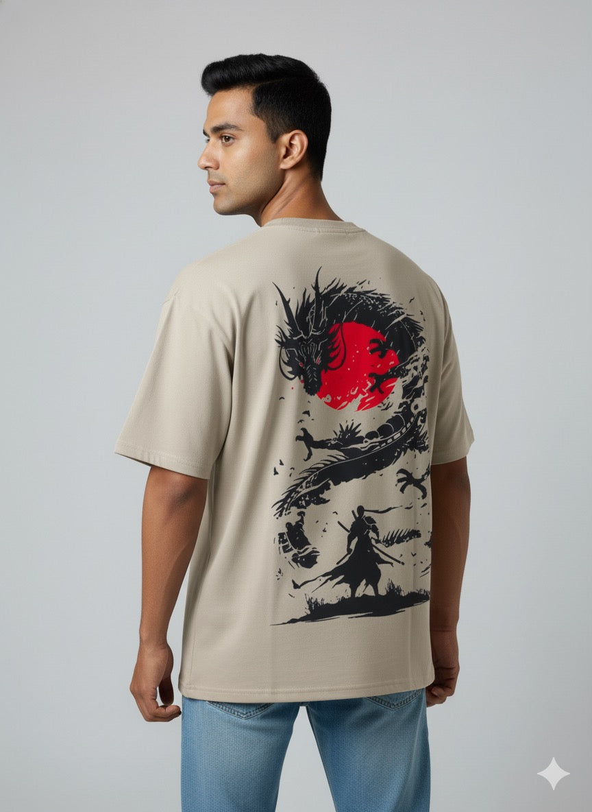 TCARTEL "Dragon's Flame" Oversized Tee - Sandstone Beige