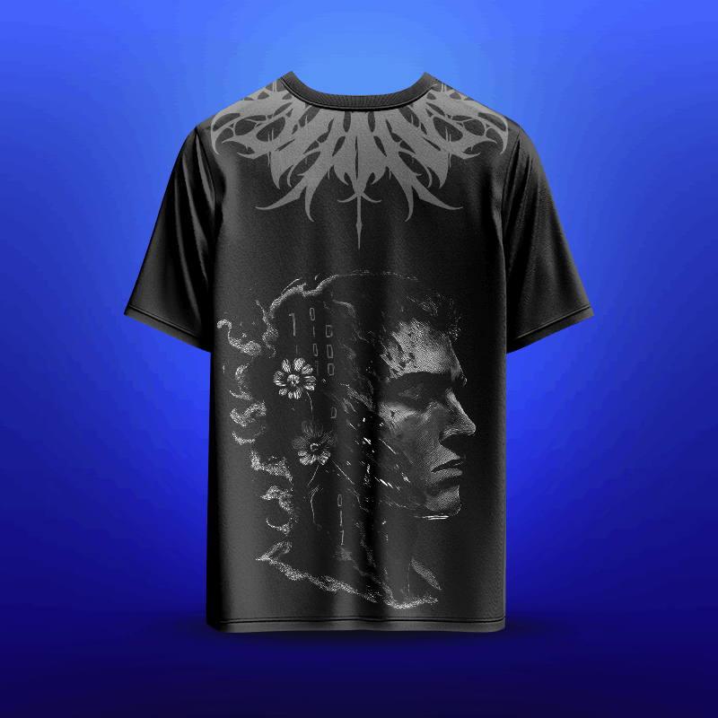 "Echoes of Thought" Premium Cotton T-Shirt - Monochromatic Neck & Back Print