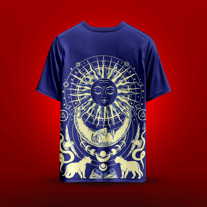 Cosmic Balance" Premium Cotton T-Shirt - Mystical Sun, Moon & Zodiac Design