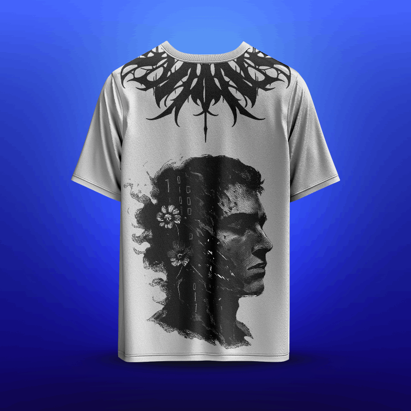 "Fragmented Soul" Premium Cotton T-Shirt - Avant-Garde Neck & Back Print