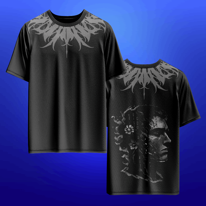 "Echoes of Thought" Premium Cotton T-Shirt - Monochromatic Neck & Back Print