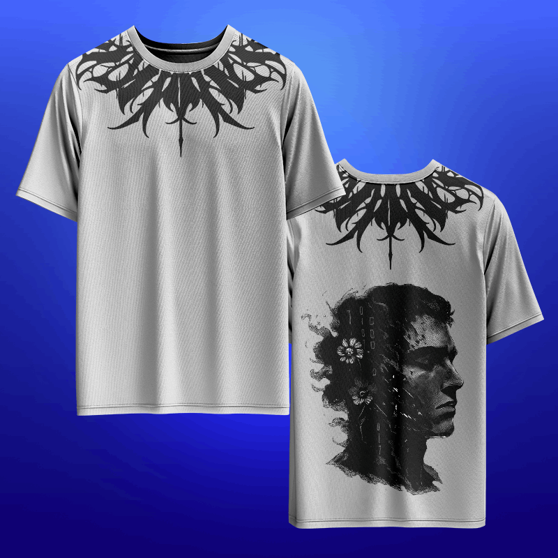 "Fragmented Soul" Premium Cotton T-Shirt - Avant-Garde Neck & Back Print