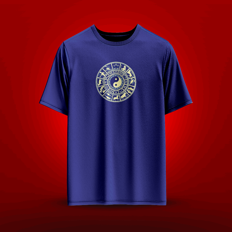 Cosmic Balance" Premium Cotton T-Shirt - Mystical Sun, Moon & Zodiac Design