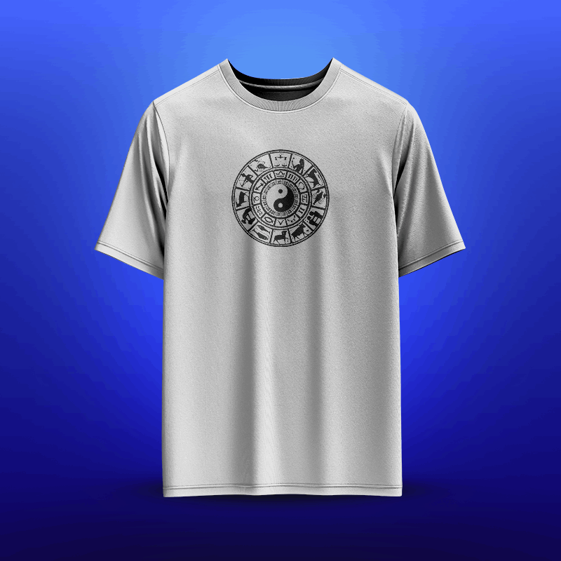"Celestial Engravings" Premium Cotton T-Shirt - Monochromatic Mystical Art