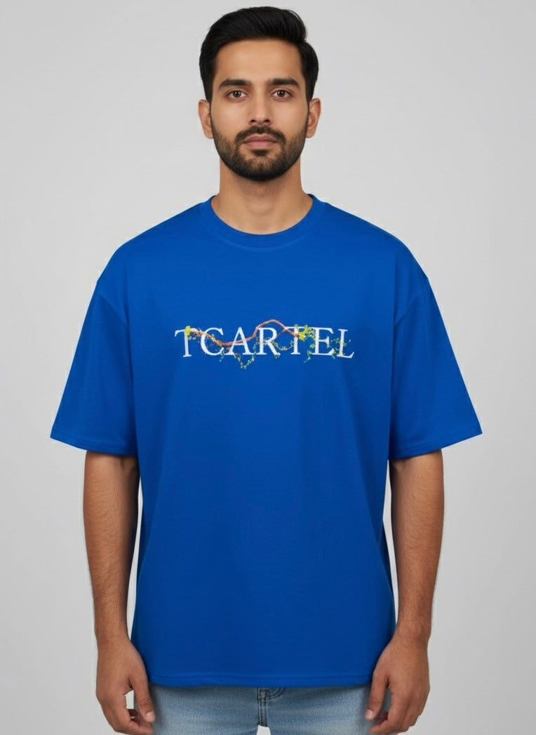 "Jungle Roar" Tiger Oversized Tee - Electric Blue & Black