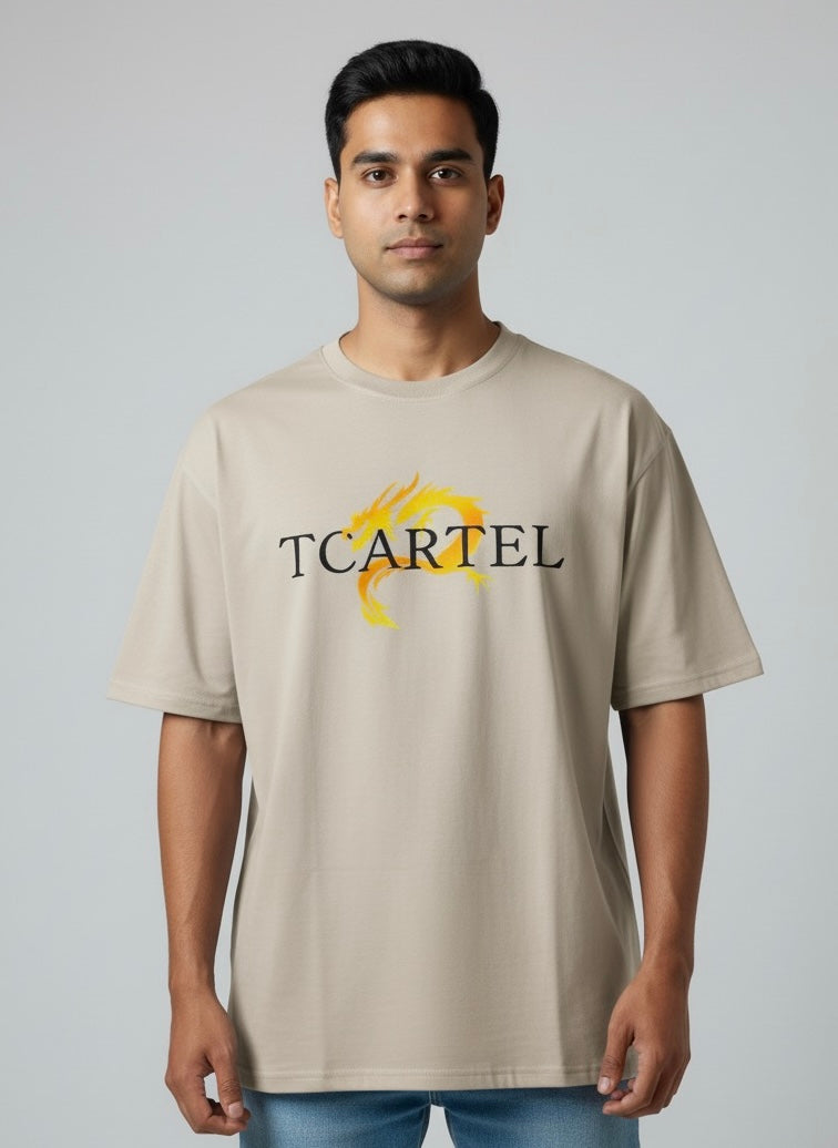 TCARTEL "Dragon's Flame" Oversized Tee - Sandstone Beige