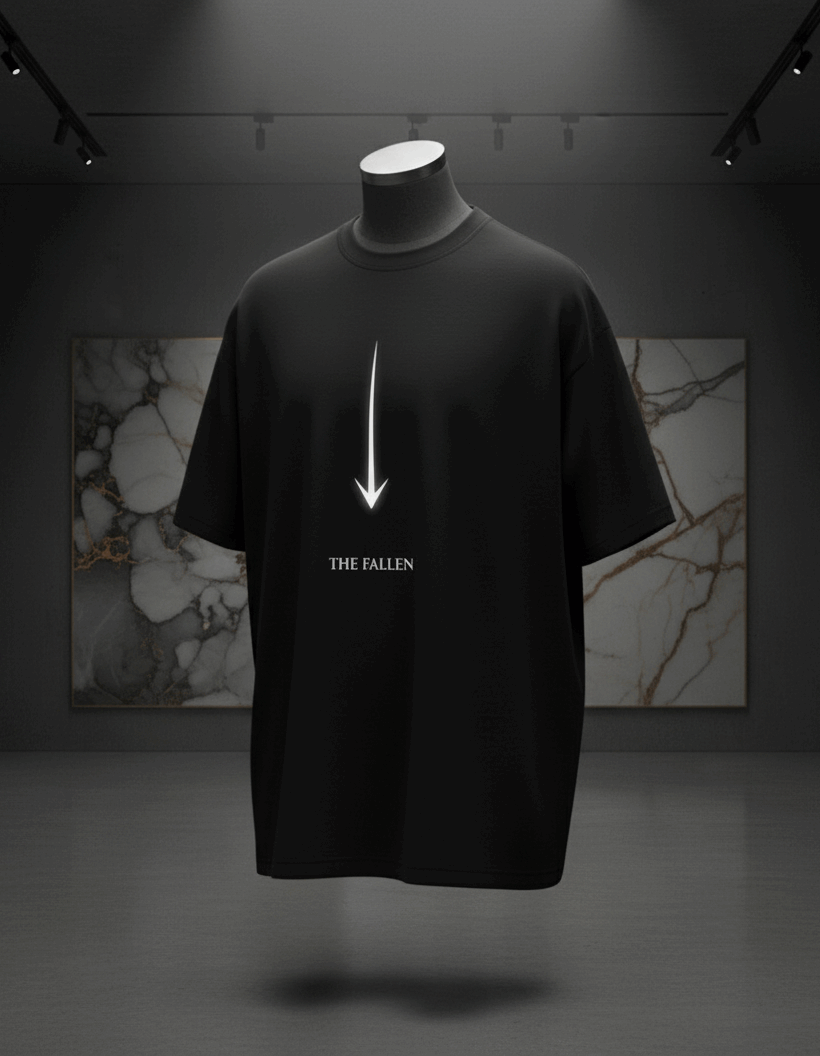 "The Fallen" Black Cotton T-Shirt with Angel Wings