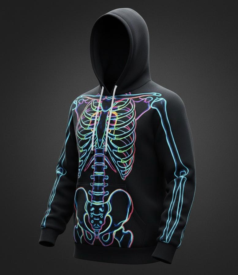 LuminX Skeleton Hoodie - Neon Bones & Ribcage Pullover