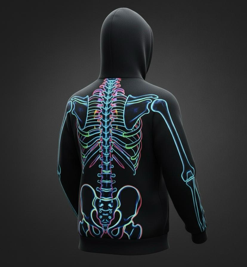 LuminX Skeleton Hoodie - Neon Bones & Ribcage Pullover