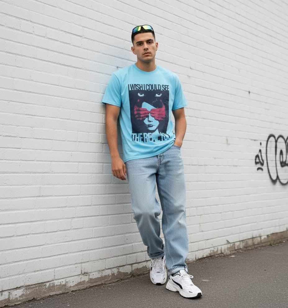 The Reality Check Tee - Oversized Sky Blue T-Shirt