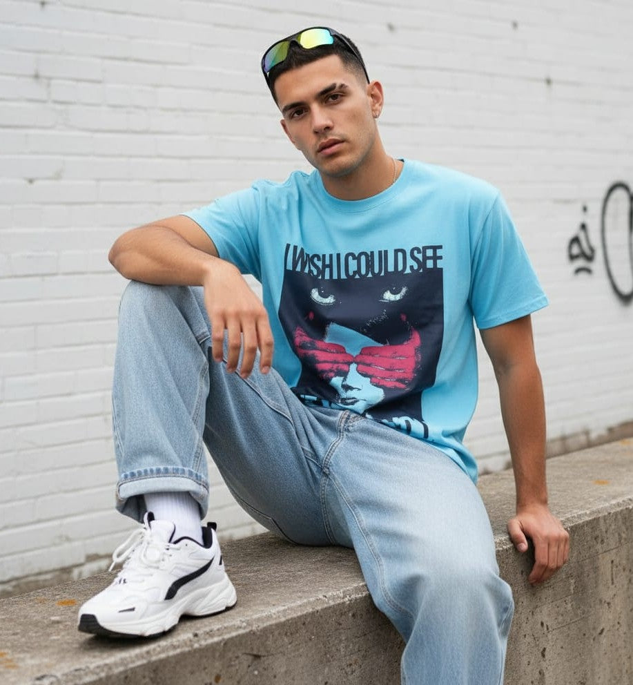 The Reality Check Tee - Oversized Sky Blue T-Shirt