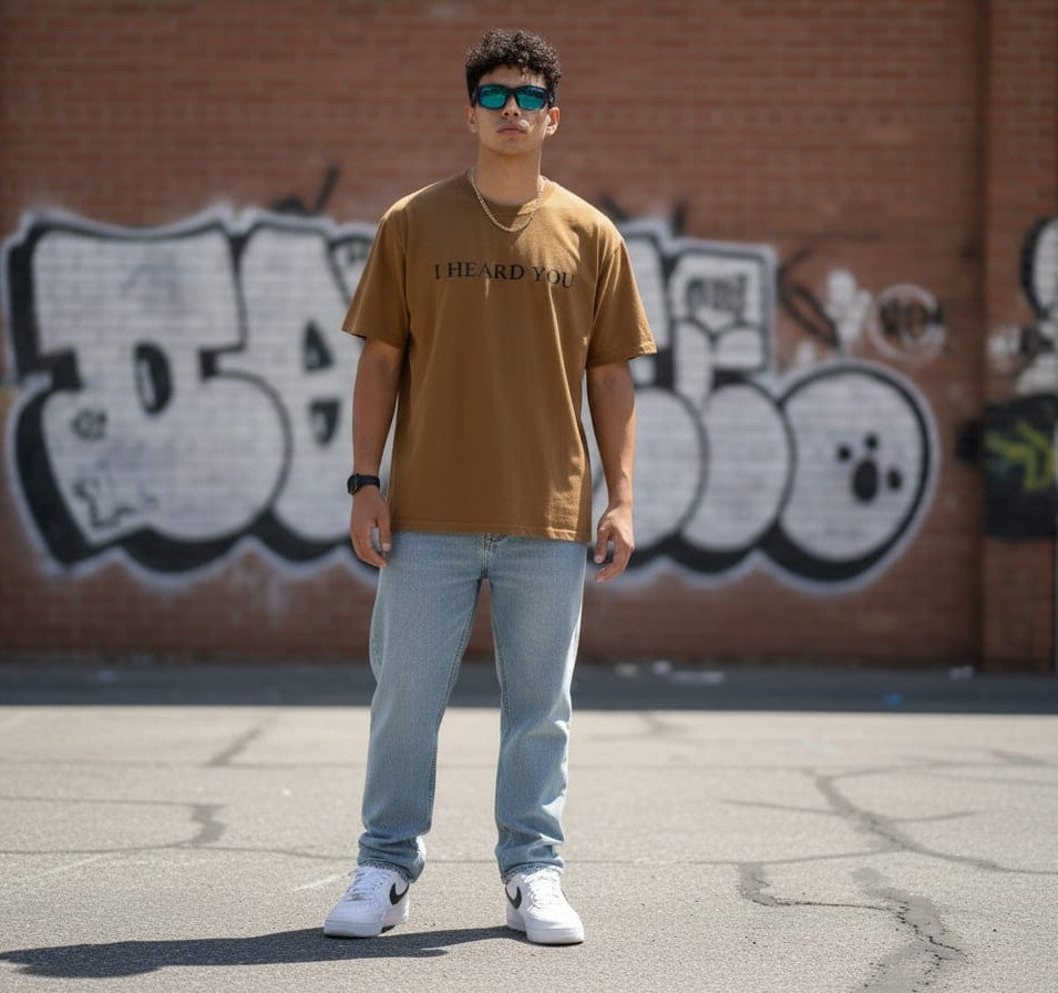 "BARK" Oversized Back Graphic T-Shirt | Khaki Streetwear Tee