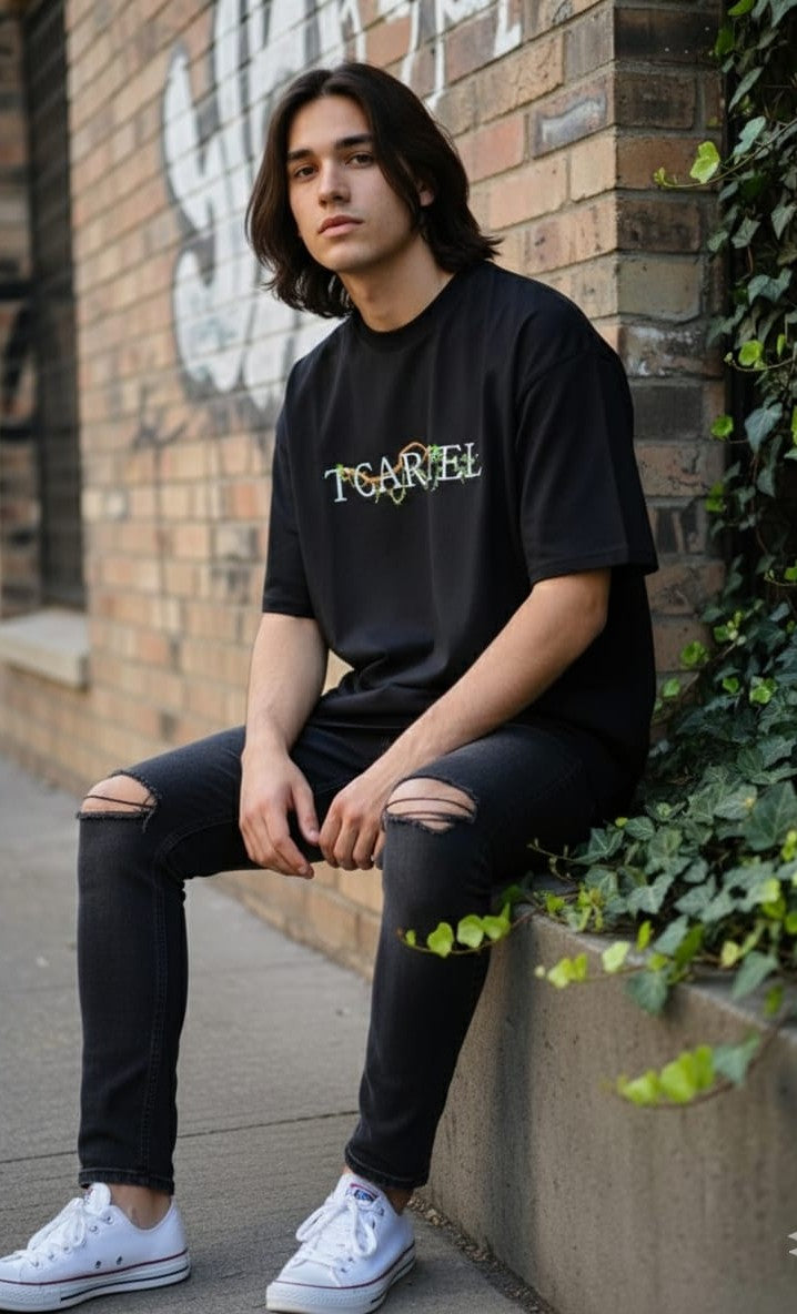 "Jungle Roar" Tiger Oversized Tee - Electric Blue & Black