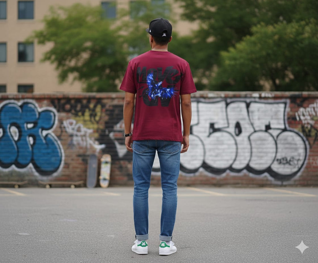 "Move On" Raven Graphic Tee | Premium Maroon Cotton T-Shirt